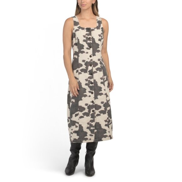 SUNDAY EDITION Taupe/brown Cow Print Maxi Dress - Picture 1 of 2